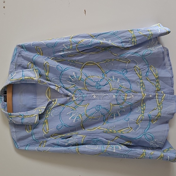 J. McLaughlin Blue Equestrian Long Sleeve Button-Down Shirt Size 10 - Picture 1 of 8